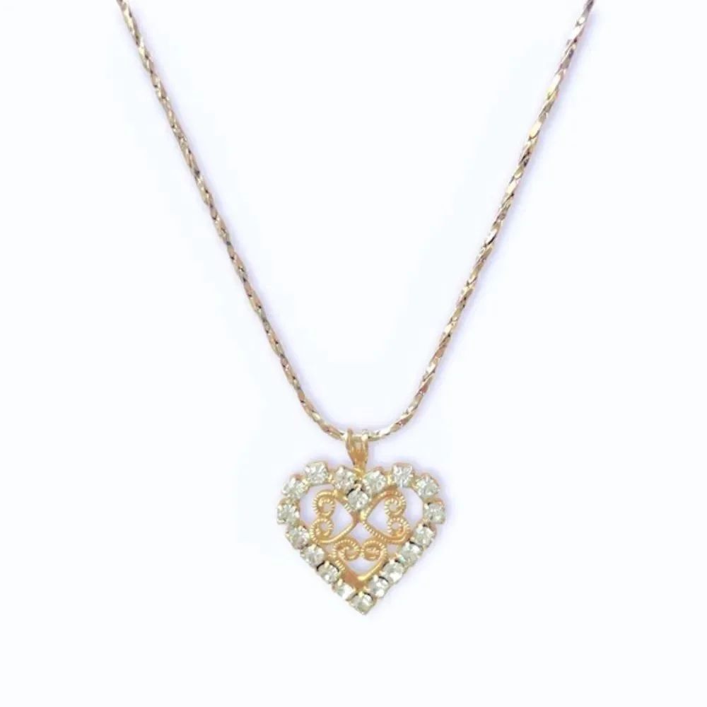 Vintage Gold Rhinestone Heart Necklace